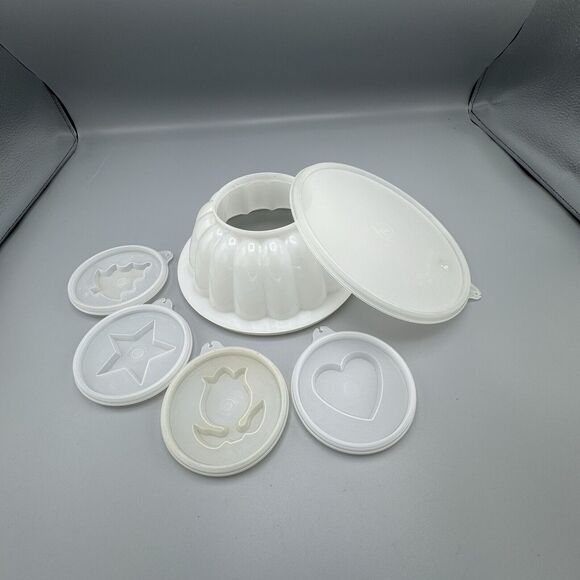 Vtg Tupperware Jel N Serve 6 Pc Mold Set 616-4 Dessert Heart Tulip Tree Star